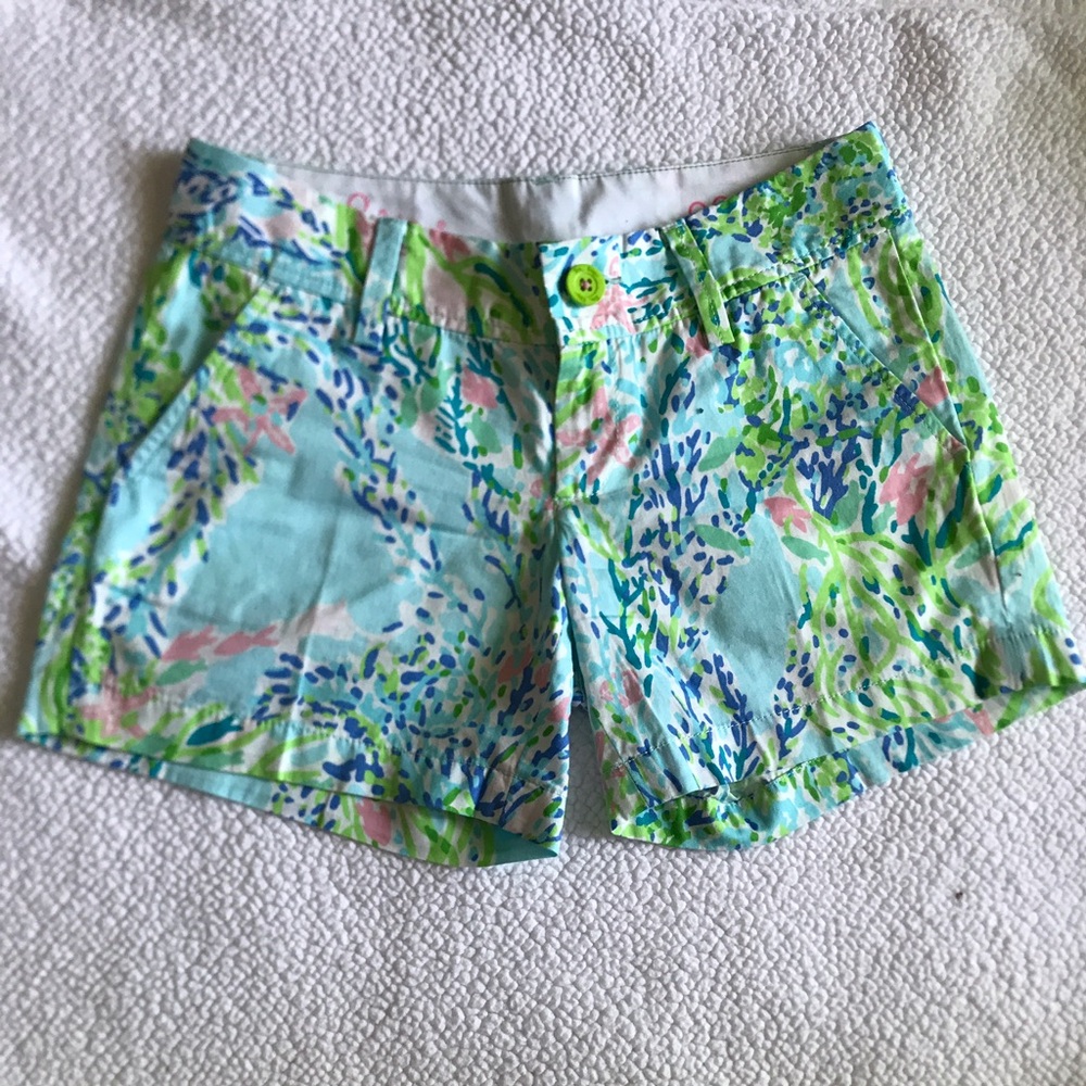 Lilly Pulitzer Pastel Blue Green Pink Floral Print Shorts